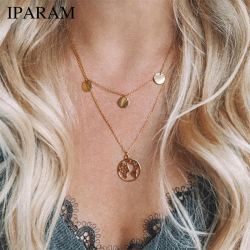 IPARAM New Hot Sale World Map Necklace Earth Day Gift For Best Friends Wanderlust Pendants Personalized Fashion Outdoor Necklace