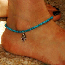 Load image into Gallery viewer, Fashion Anklet Boho Beads Hamsa Fatima Anklets Foot Chain Beach Jewelry Lucky Blue Flowers Foot Jewelry  Ankle Bracelet Jun12