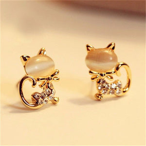 Hot Sell Fashion Earrings/Fashion jewelry/Lovely Rhinestone Cat Earrings Cute Cat Stud Earrings For Women Girls Gift