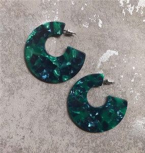 AOMU New Dark Green Geometric Round Big Circle Acrylic Statement Long Drop Earrings Acetic Acid Stone Earrings for Women Girl