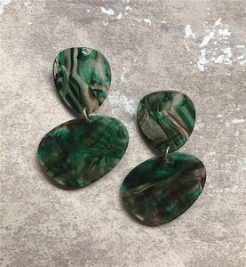 AOMU New Dark Green Geometric Round Big Circle Acrylic Statement Long Drop Earrings Acetic Acid Stone Earrings for Women Girl