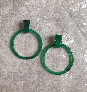 AOMU New Dark Green Geometric Round Big Circle Acrylic Statement Long Drop Earrings Acetic Acid Stone Earrings for Women Girl