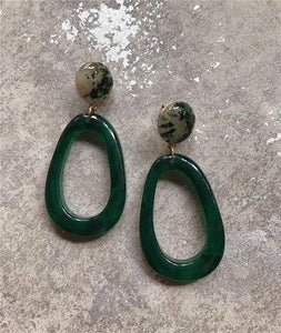 AOMU New Dark Green Geometric Round Big Circle Acrylic Statement Long Drop Earrings Acetic Acid Stone Earrings for Women Girl