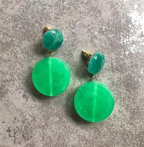 AOMU New Dark Green Geometric Round Big Circle Acrylic Statement Long Drop Earrings Acetic Acid Stone Earrings for Women Girl