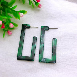 AOMU New Dark Green Geometric Round Big Circle Acrylic Statement Long Drop Earrings Acetic Acid Stone Earrings for Women Girl