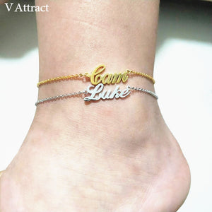 V Attract Personalized Name Anklet Bracelet Best Friends Beach Jewelry Graduation Gift Rose Gold Custom Name Foot Tornozeleira