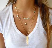 Load image into Gallery viewer, Hot Fashion Gold Color Multilayer Coin Tassels Lariat Bar Necklaces Beads Choker Feather Pendants Necklaces For Women Bijoux