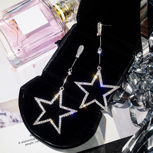 2018 New Fashion Brincos Oorbellen Bijoux Crystal Rhinestone Hollow Five-pointed Star Hanging Earrings Ladies Fashion Jewelry