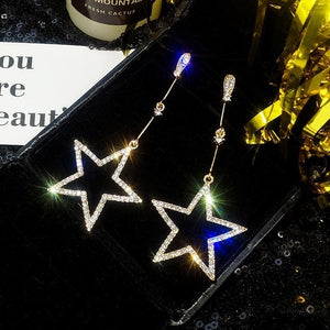 2018 New Fashion Brincos Oorbellen Bijoux Crystal Rhinestone Hollow Five-pointed Star Hanging Earrings Ladies Fashion Jewelry