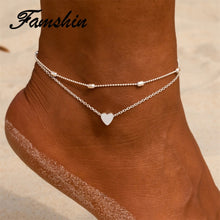 Load image into Gallery viewer, FAMSHIN Women Anklets Heart Barefoot Crochet Sandals Foot Jewelry Two Layer Foot Legs Bracelet Anklets