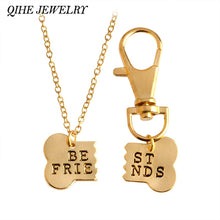 Load image into Gallery viewer, QIHE JEWELRY 2pcs/set Gold Silver Color Dog Bone Best Friends Charm Necklace &amp; Keychain  BFF Bones Friendship Jewelry