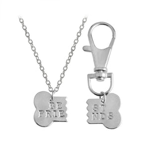 QIHE JEWELRY 2pcs/set Gold Silver Color Dog Bone Best Friends Charm Necklace & Keychain  BFF Bones Friendship Jewelry