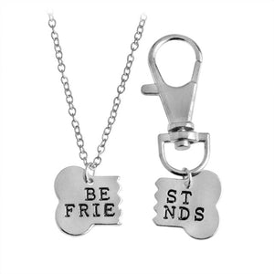 QIHE JEWELRY 2pcs/set Gold Silver Color Dog Bone Best Friends Charm Necklace & Keychain  BFF Bones Friendship Jewelry