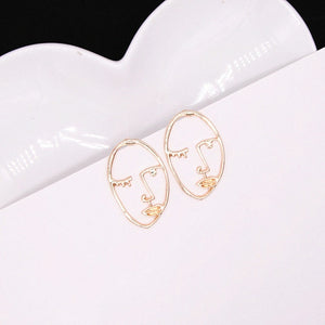 2018 New Arrival Abstract Stylish Hollow Out Face Dangle Earrings Girls Statement Drop Earrings Statement  Earrings A04