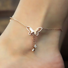 Load image into Gallery viewer, QCOOLJLY Butterfly Pendant Anklets Foot Chain Summer Yoga Beach Leg Bracelet Handmade Anklet Rose Gold Silver Color Jewelry