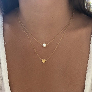 KISSWIFE Bohemia Simple fashion Imitation pearl love Heart Double layer Clavicle chain necklace accessories female Jewelry New