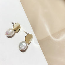 Load image into Gallery viewer, AOMU Korea Design Metal Gold Geometric Irregular Circle Square Natural Freshwater Pearl Stud Earrings for Women Girl Gift