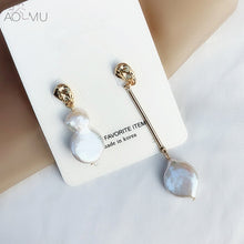 Load image into Gallery viewer, AOMU Korea Design Metal Gold Geometric Irregular Circle Square Natural Freshwater Pearl Stud Earrings for Women Girl Gift