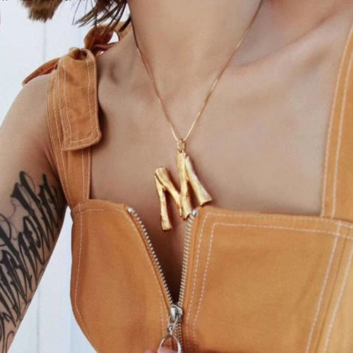 Initial Letters Necklace Women Gold Color Chain 2018 Fashion Long Necklaces Big Pendant Boho Statement Necklace Collier Femme