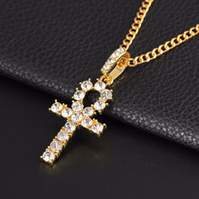 Load image into Gallery viewer, Hip Hop Stainless Steel Cross Pendant Necklace Shellhard Gold Silver Color Crystal Long Chain Necklace Men Women Charm Jewelry