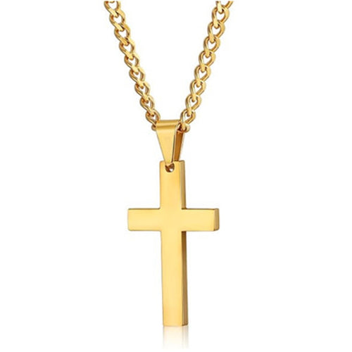 New Cross Necklaces & Pendants For Men Stainless Steel Gold Colour Male Pendant Necklaces Prayer Jewelry Friend Gift