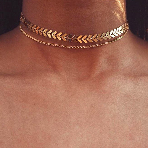 Multi Arrow Choker Necklace Women Two Layers Necklaces Gold Color Fishbone Plane Plane Necklace Chocker Neck