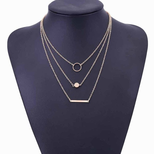 FAMSHIN Bohemia Fashion Wild Aperture Metal Rods Necklace Gold  Silver Layered Necklace For Women Charm Jewelry Gift New
