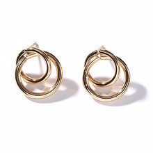 Load image into Gallery viewer, ES712 Stud Earrings for Women Punk Double Round Geometric Earring Fashion Jewelry Brincos 2018 Steampunk Bijoux HOT Selling