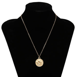 Ingemark Simple Vintage Carved Coin Pendant Necklace Statement Face Goddess Virgin Mary Rose Angel Long Chain Necklace Women