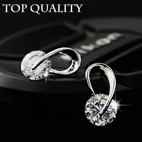 U Shape Silver Color Zircon Crystal Stud Earrings For Women New Brincos Flower Wedding Fashion Jewelry Mujer Best Friend Gift