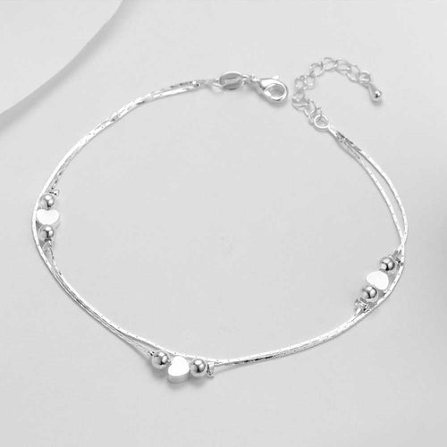 Women's Two Layers Polish Heart Bead Charm 925 stamped silver plated Anklet Leg Chain Summer Jewelry Ankle Bracelets Wholesales