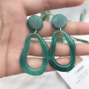 AOMU New Dark Green Geometric Round Big Circle Acrylic Statement Long Drop Earrings Acetic Acid Stone Earrings for Women Girl