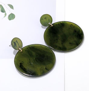 AOMU New Dark Green Geometric Round Big Circle Acrylic Statement Long Drop Earrings Acetic Acid Stone Earrings for Women Girl