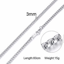 Load image into Gallery viewer, Vnox 3-6MM Silver Tone Snake Cocoon Curb Link Flat Box Wheat Chains Stainless Steel Men Necklace Choker Jewelry 24 inch