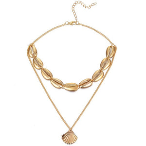 KISSWIFE Multilayer Shell Trendy Necklace for Women Gold Color Long Chain Seashell Ocean Beach Boho Pendant Necklaces Jewelry