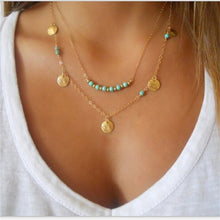 Load image into Gallery viewer, F10 Fashion Gold Color Multilayer Coin Tassels Lariat Bar Necklaces Beads Choker Feather Pendants Necklaces For Women Bijoux