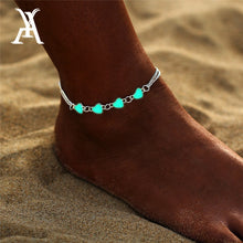 Load image into Gallery viewer, Bohemia Luminous Heart Pendant Anklets For Women Pretty Bracelet on the Leg Lover Anklet Fashion Female Foot Jewelry Party Gift