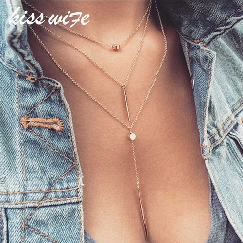 KISSWIFE Bohemian Fashion Women Necklaces&Pendants 3 Multi Layer Necklace Tassel Charm Bar Statement Necklace For Women Sweater