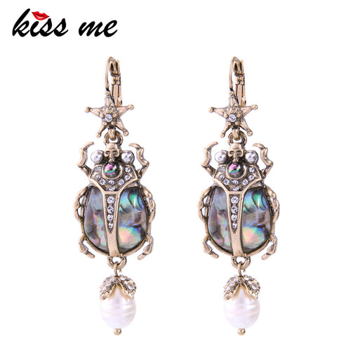 KISS ME Cultured Pearl Star Insect Earrings 2018 Personalized Cute Statement Earrings Fashion Women Jewelry Brinco Drop Earrings