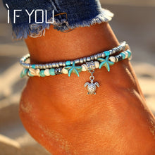 Load image into Gallery viewer, IF YOU Fashion Sea Turtles Imitation Pearls Starfish Charms Bracelets Anklets For Women Bohemian Summer Foot Chain Jewelry Gifts