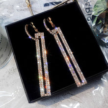 Load image into Gallery viewer, FYUAN Fashion Long Geometric Drop Earrings Luxury Gold Silver Color Rectangle Rhinestone Earring for Women Party Jewelry Gift