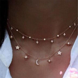 IPARAM Bohemian Multi-layer Star Moon Necklace Women 9 Style Vintage Necklace Fashion Layered Crescent Map Jewelry