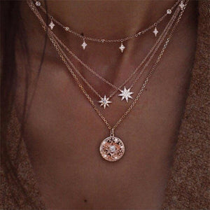 IPARAM Bohemian Multi-layer Star Moon Necklace Women 9 Style Vintage Necklace Fashion Layered Crescent Map Jewelry