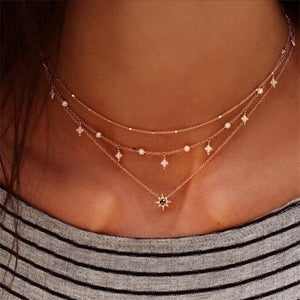 IPARAM Bohemian Multi-layer Star Moon Necklace Women 9 Style Vintage Necklace Fashion Layered Crescent Map Jewelry