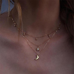 IPARAM Bohemian Multi-layer Star Moon Necklace Women 9 Style Vintage Necklace Fashion Layered Crescent Map Jewelry