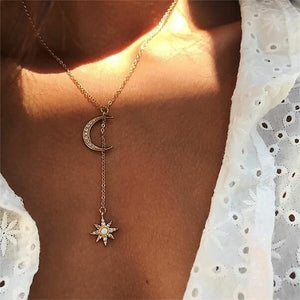 IPARAM Bohemian Multi-layer Star Moon Necklace Women 9 Style Vintage Necklace Fashion Layered Crescent Map Jewelry