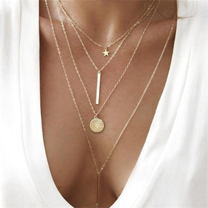 IPARAM Bohemian Multi-layer Star Moon Necklace Women 9 Style Vintage Necklace Fashion Layered Crescent Map Jewelry