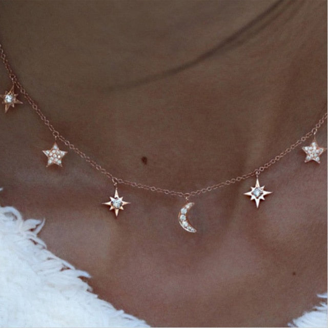 IPARAM Bohemian Multi-layer Star Moon Necklace Women 9 Style Vintage Necklace Fashion Layered Crescent Map Jewelry