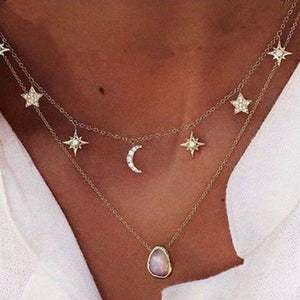 IPARAM Bohemian Multi-layer Star Moon Necklace Women 9 Style Vintage Necklace Fashion Layered Crescent Map Jewelry