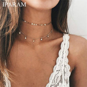 IPARAM Bohemian Multi-layer Star Moon Necklace Women 9 Style Vintage Necklace Fashion Layered Crescent Map Jewelry